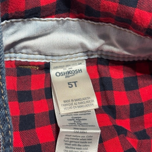 Oshkosh B’Gosh Girls Size 5T Cotton Overalls With Heart Pockets & Plaid Lining - Picture 5 of 7